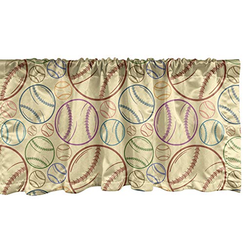 Ambesonne Baseball Window Valance, Sketch Style Balls With Rainbow Colors Simplistic Arrangement American Sport Theme, Curtain Valance For Kitchen Bedroom Decor With Rod Pocket, 54" X 12", Beige Brown #TOP5
