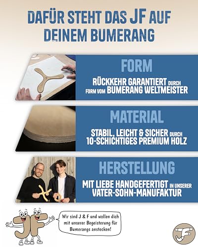 Boomerang Sydney | Erwachsene | Bumerang ab 12 J. | Handgefertigt in DE | Premium Holz mit 10 Schichten | Form vom Weltmeister | Rechtshänder