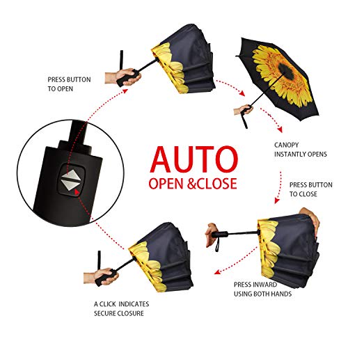 Image of NOORNY Inverted Umbrella Double Layer Automatic Folding Reserve Umbrella Windproof UV Protection for Rain Car Travel Outdoor Men Women