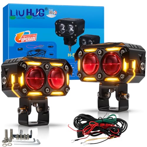 LIU HJG Dual Cut Lens Dual Lens LED Fog Light With Wiring Kit Waterproof & Dustproof 120W 12V DC Power Yellow, White, Red Devil Eye Light, Yellow DRL...