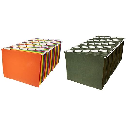 Amazon Basics Hanging Organizer File Folders, Letter Size, Assorted Colors and Green - 2 Packs of 25