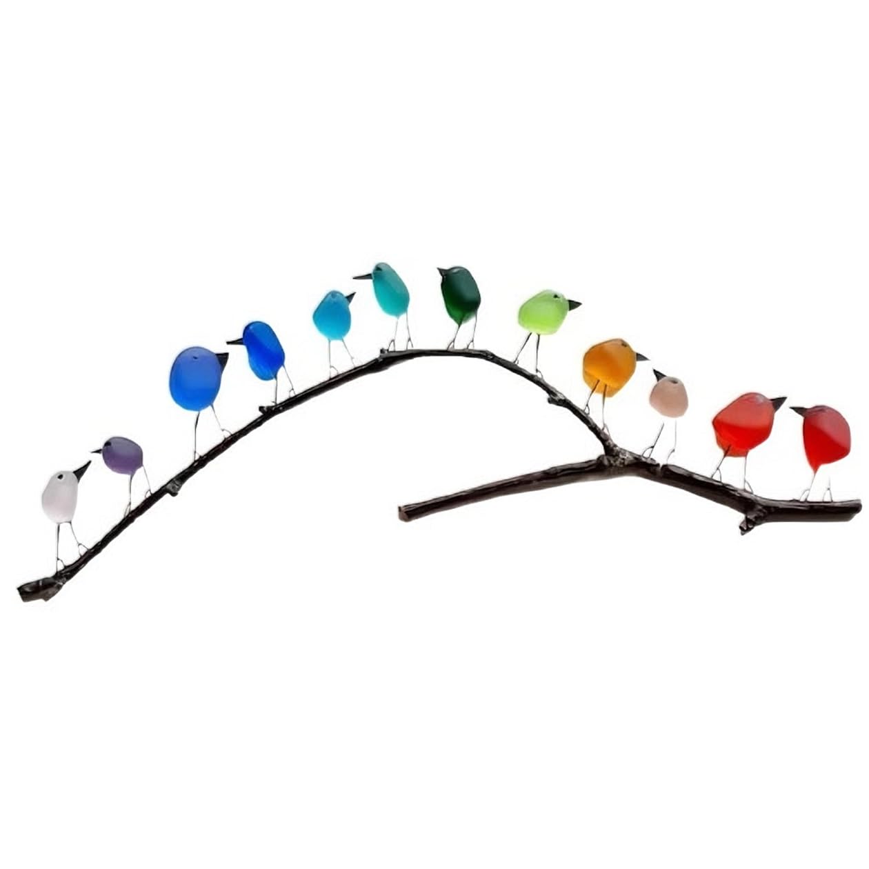Meklitrz One Color Sea Glass Rainbow Birds On Branch Sea Glass & Driftwood 3D Multicolor Decorate Bird Minimalist Abstract Wall Art Decor Suitable For Bedroom And Living Room Tabletop Wall Mounting