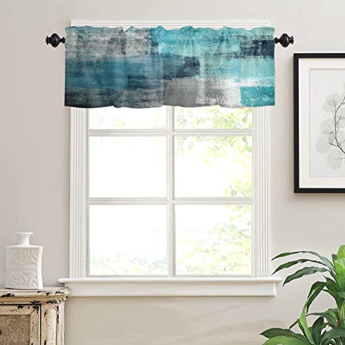Turquoise And Grey Graffiti Window Valances - Abstract Art Painting Teal Design Valance For Window - Paint Art Window Treatment Decor Rod Pocket Curtain Valance For Farmhouse/Bedroom 54" W X 18" L #TOP2