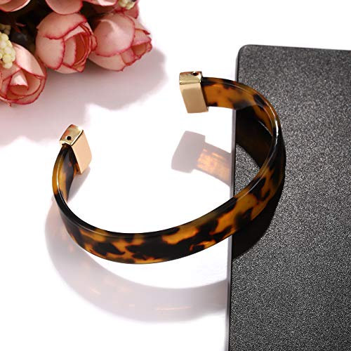 Open Cuff Bracelet Statement Acrylic Resin Lucite Cuff Bracelet Minimalist Tortoise Shell Bangles Bracelet Adjustable Lightweight Bangle (Tortoiseshell)3