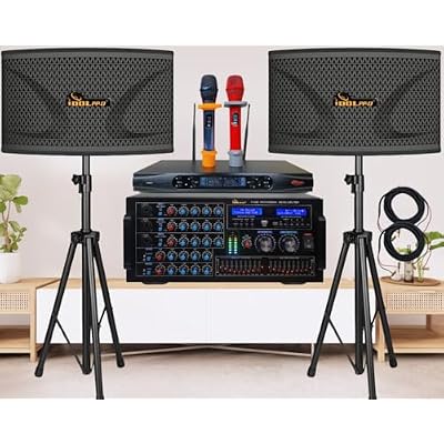 6000W Karaoke System with Bluetooth Mixing Amplifier, 2400W Super Bass Speakers and Dual Premium Wireless Microphones