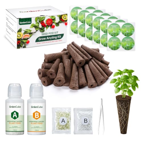 Image of GARDENCUBE 52pcs Hydroponics Pods Kit Compatible with AeroGarden | 24 Grow Sponges, 24 Pod Labels, 400ml A&B Nutrients, Includes Tweezer, Growing Supplies for Most Brands