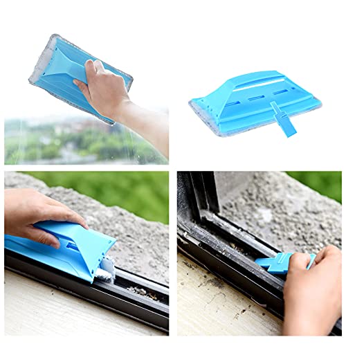 Image of Multifunctional Glass& Window Track Cleaning Tools, Soft Frosted Glass Window Washer Cloth Brush with Study PVA Handle and Scraper, Window Cleaner Tool for Windows, Doors, Tiles (Cute Pink)