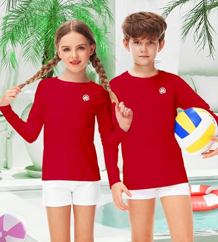 Image of AOBUTE Unisex Kids Rash Guard Long Sleeve SPF 50+ Sun Shirt UV Protection Swim Shirts 3-12 Years