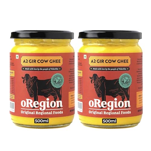 Image of oRegion A2 Gir Cow Desi Ghee | 100% Pure & Organic | Grass-Fed Gir Cows | Vedic Bilona Churned | Lab Tested | 500ml (Pack of 2)
