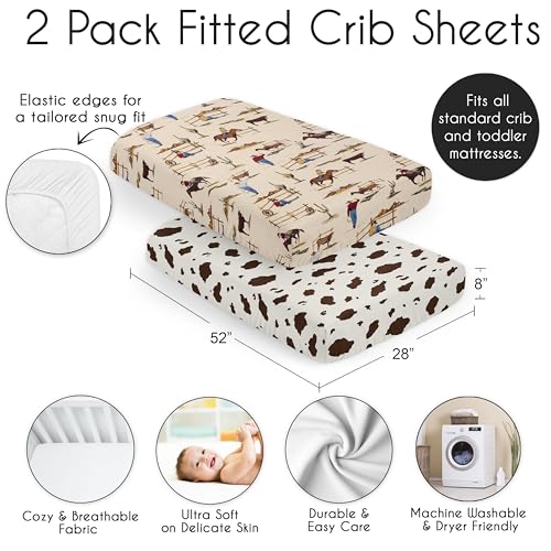 Image of Sweet Jojo Designs 2-Piece Baby Crib Sheets Set (Western Cowboy) for Boys, Infant Nursery, Toddler Room - Standard Size (Cow Print, Vintage Americana, Wild West, Southern, Country, Farm, Horse Ranch)