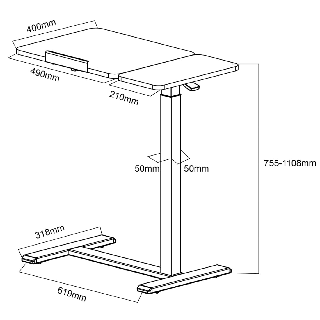 Spacetronik Tavolino Regolabile in Altezza 70x40 cm per Laptop con Piano Inclinabile e Bordo Antiscivolo – Tavolino da Letto in Acciaio (Blu)