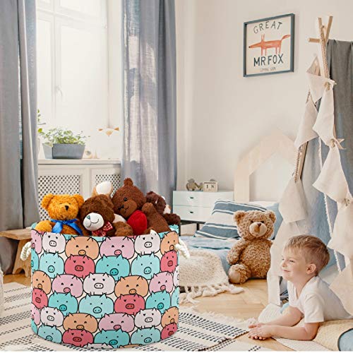 Image of visesunny Collapsible Large Capacity Basket Funny Pig Cartoon Animal Clothes Toy Storage Hamper with Durable Cotton Handles Home Organizer Solution for Bathroom, Bedroom, Nursery, Laundry,Closet