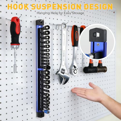 Image of 22-Piece Magnetic Nut Driver Set, Metric & SAE (5-13mm & 1 /4 inch-9 /16 inch), 65mm Long, 1 /4 inch Hex Shank Drill Socket Set, Wing Nut-Driver Bit, Quick-change Extension, Magnetic Aluminum Storage Rail