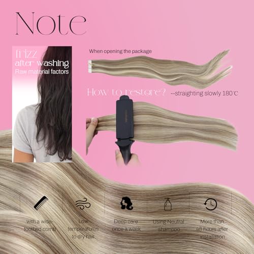 Moresoo Highlighted Tape in Extensions Human Hair Seamless Hair Extensions Tape in Light Brown Highlighted with Blonde Glue in Hair Extensions Real Human Hair 18 Inch #P9A/60 20pcs 50g - Image 6