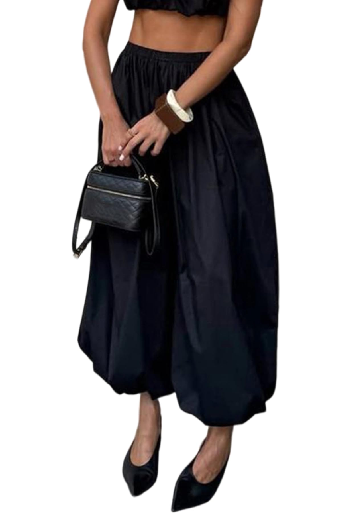 NRTHYE Womens Summer Baggy Casual Pleated Harem Pants Loose Elastic Waist Wide Leg Hippie Long Balloon Pants Trousers