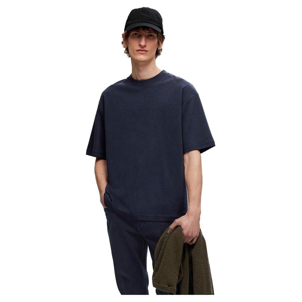 SELECTED HOMME Men's Slhlooseoscar SS O-Neck Tee Noos T-Shirt, Sky Captain, L