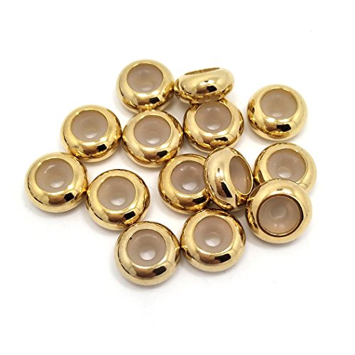 Stopper Beads 20pcs Stainless Steel Insert Rubber Stopper Beads fit Bracelet and Necklace (Gold)