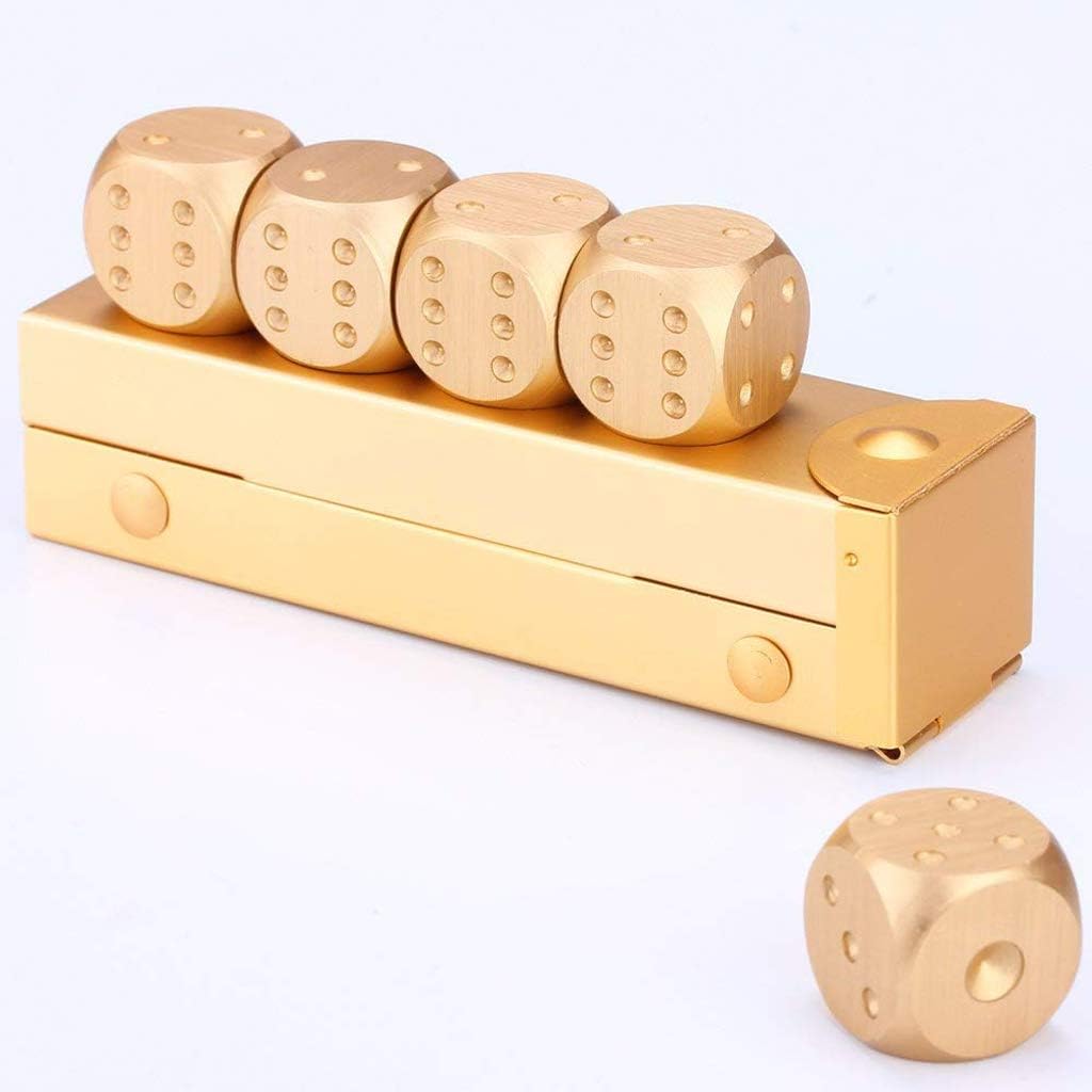 5 in 1 Aluminum Alloy Gold Color Solid Dice Poker Party Game Toy Dominoes Table Board Game Portable Dice Man