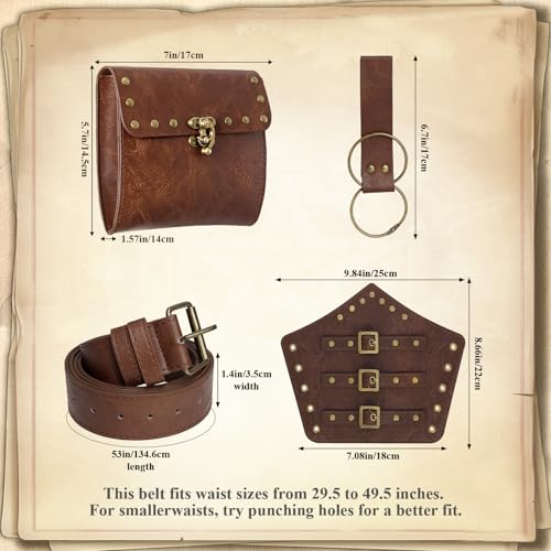 Image of Renaissance Belt Pouch Medieval Viking Leather Bracers Set for LARP