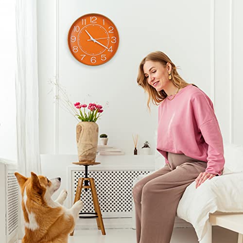 Image of HZDHCLH Small Wall Clocks Battery Operated,Quartz Movement,Silent Non Ticking Modern Wall Clock for Living Room Bedroom Kitchen Office School Classroom Decor(10 inch,Orange & Gold) | for Living Room, Bedroom, Kitchen, Office, School Classroom Decor (Orange & Gold)