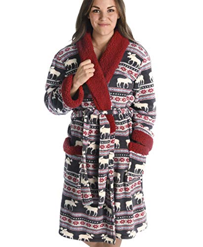 Lazy One Moose Fair Isle Ultra-Cozy Bathrobes for Women, Animal, Cabin, Holiday (L/XL)