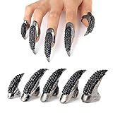 False Nail Punk Style Clear Crystal Claw Paw Talon Finger RING Knuckle Bend Fingertip Finger Claw Ring Set of 5 Pcs (Black)