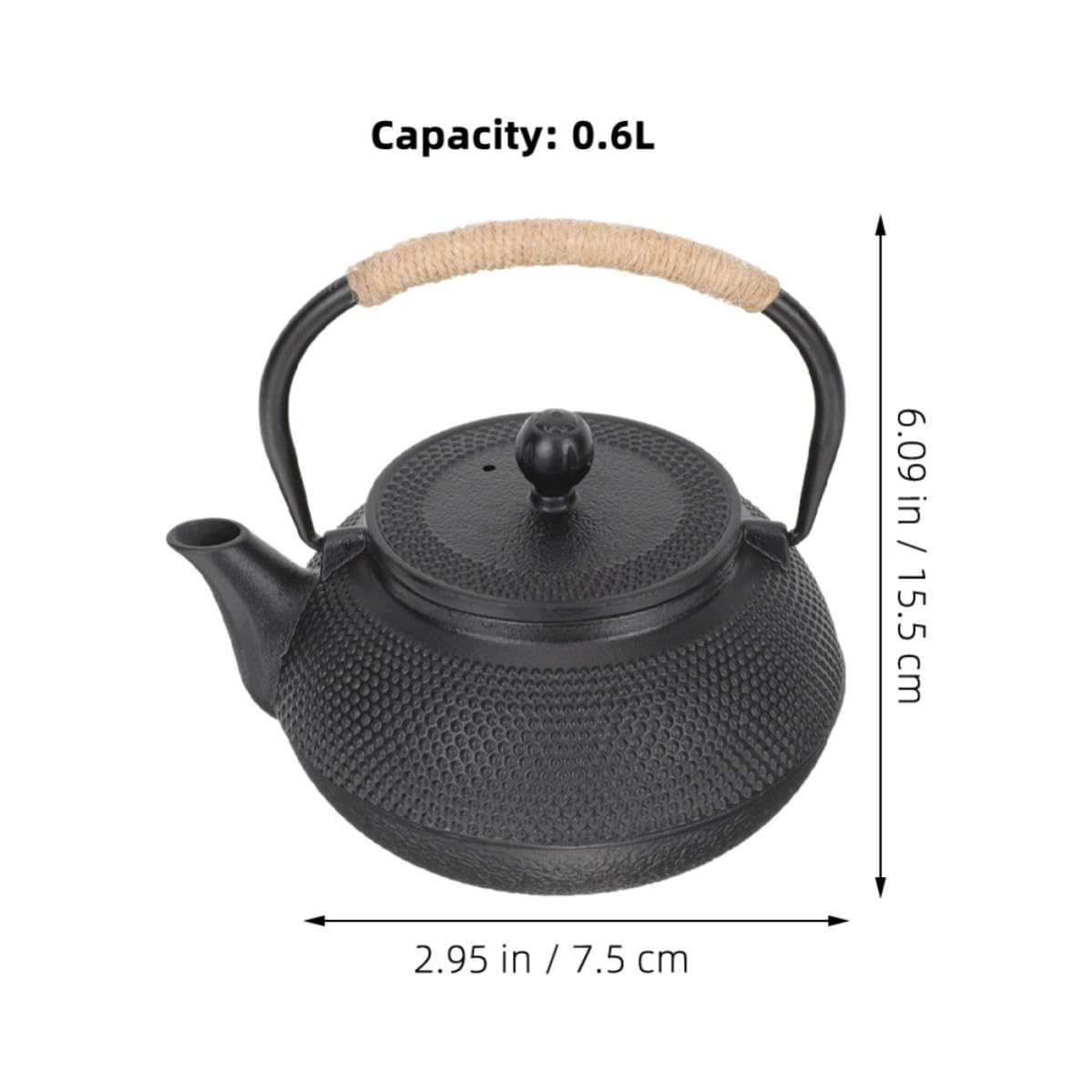 Petite Théière en Fonte 0, 6 L Noire Poignée Isolante et Couvercle