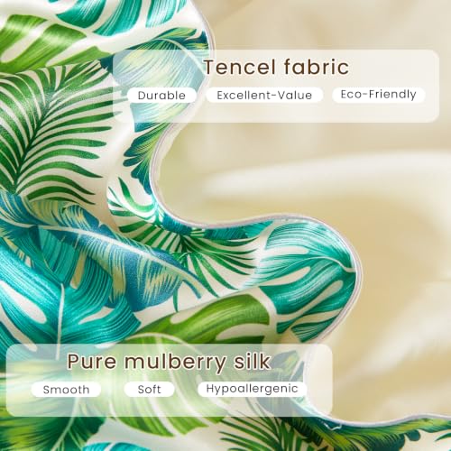 Image of THXSILK Set of 2 Natural Mulberry Silk Pillowcase for Hair and Skin, Mulberry Silk Bed Pillow Cover with Hidden Zipper, Hypoallergenic Organic Silk Pillowcase (King 20 inchx36 inch, Green Monstera Print)