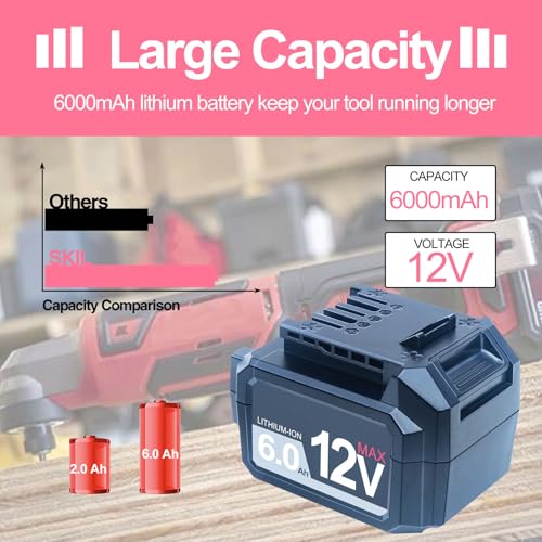 Image of DTK 12V Replacement for SKIL 12V Battery PWRCore 12V 6.0Ah Lithium Battery 2 Packs