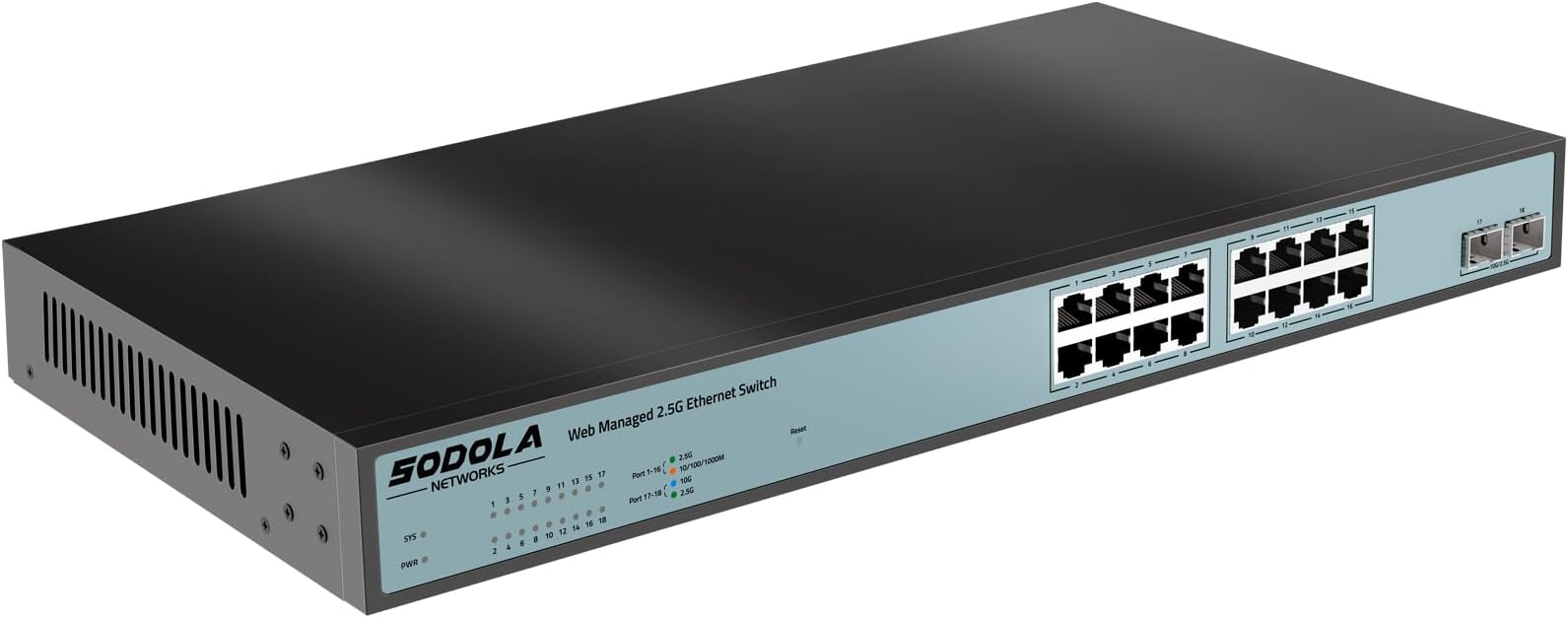 16 Port 2.5G Web Managed Switch,16 x 2.5G Base-T Ports, 2 x 10G SFP+, Link Aggregation/QoS/VLAN/IGMP,1U Mounted 2.5Gb Network Switch