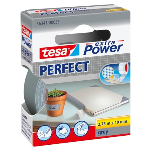 tesa extra Power Perfect Gewebeband - Gewebeverstärktes Ductape zum Basteln Reparieren Befestigen Verstärken und Beschriften - Grau - 2 75 m x 19 mm