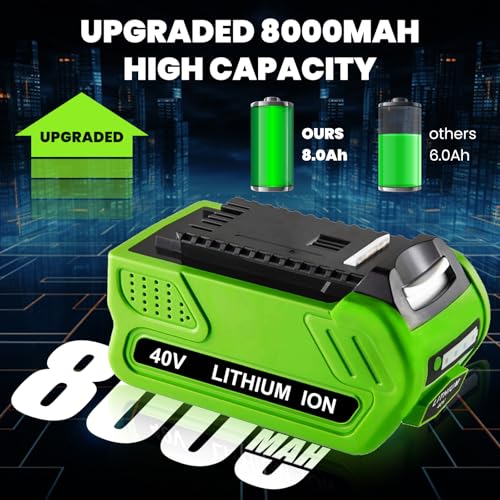 Image of 2Pack 40V 8.0Ah Battery Replacment for Greenworks 40V Battery Lithium Compatible with Greenworks G-MAX 40Volt 29462 29472 29252 25322 Cordless Tools(Green)