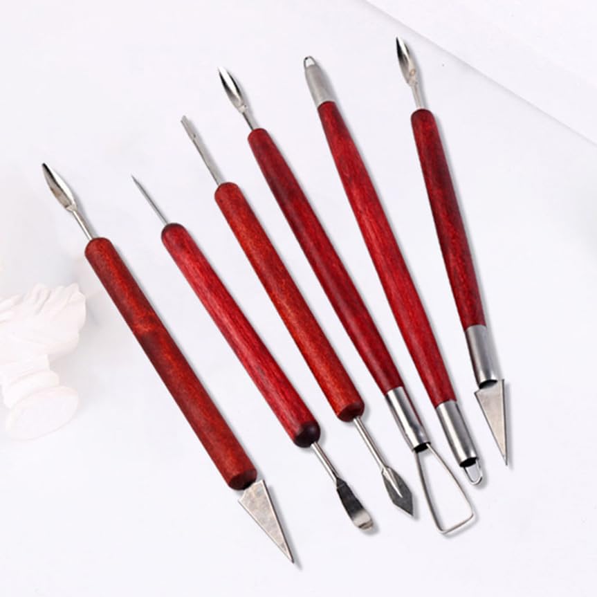 6 Pieces Wooden Handle Clay Sculpting Tools Double Ended Ceramic Pottery Tools Pottery Carving Tool Kit for Clay Carving Shaping Embossing Sculpting Modeling Styling