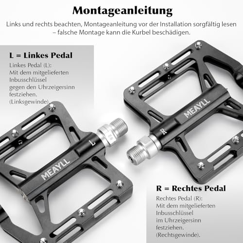 Fahrradpedale, CNC-gefräste Aluminium MTB Pedale mit Cr-Mo-Stahlachse, 306g Extra Breite Rutschfeste Flat Pedale mit Abgedichtete Lager, 9/16\ Pedale Fahrrad für Gravel, Rennrad, Mountainbike,Trekking