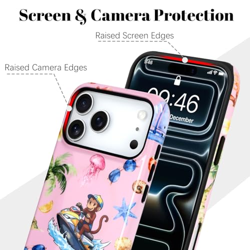 Image of Magnetic for iPhone 17 Pro Max Case [Compatible with Magsafe] Cute Summer Beach Monkeys Pattern Design, Full Body 2 in 1 Shockproof Scratch Resistant Protective Cover for Women Girl