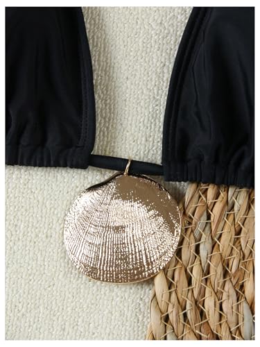 Maillot de bain 2 pièces noir anti-marques de bronzage avec ficelles ajustables