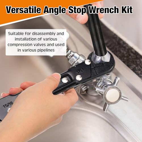 Image of 4 Pcs Angle Stop Wrench Kit Plumbing Tool, Olive Ring Removal Tool with Diameter of 1 /2 inch, 3 /4 inch, Compression Sleeve Puller for 1 /2 inch Compression Fitting, Install Angle Stop Nut(Olive,Black)