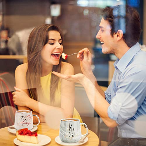 Mr Right und Mrs Always Right Kaffeetassen für Paare, Geschenk-Set für Verlobung, Hochzeit, Brautparty, Brautparty, Brautpaar für Brautpaare, Hochzeitstag, Keramik-Marmor, 370 ml, oval