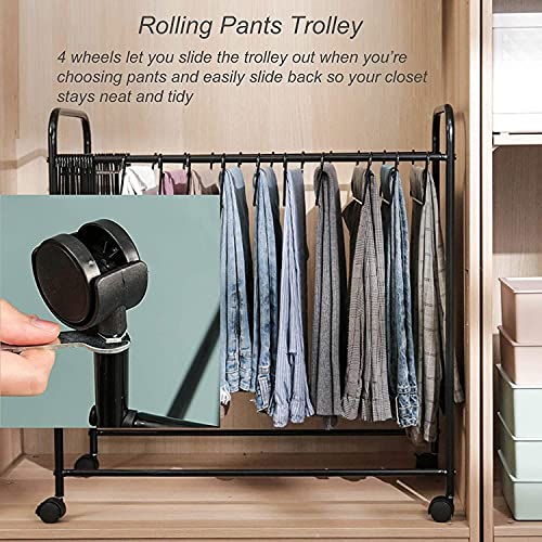 Placard encombré ? Solution chariot à pantalons noir avec 20 cintres pour libérer de l'espace