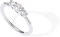 Vista 1 de PAVOI Anillo redondo de 3 piedras con circonita cúbica chapada en oro de 14 quilates, anillo de compromiso para mujeres y ella