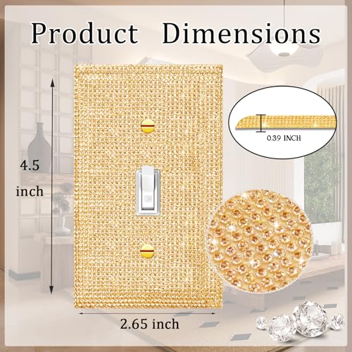 Image of 2 Pcs Shiny Golden Rhinestones Single Toggle Light Switch Plate Decorative Rhinestones Switch Plate Decorative Wall Plate