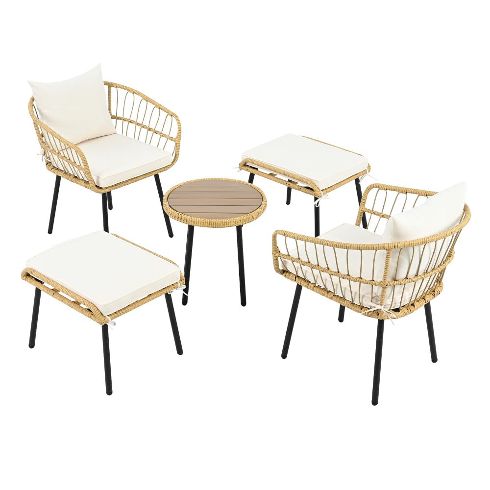 Muebles de jardín de ratán natural para terraza o balcón con diseño encajable de 5 piezas