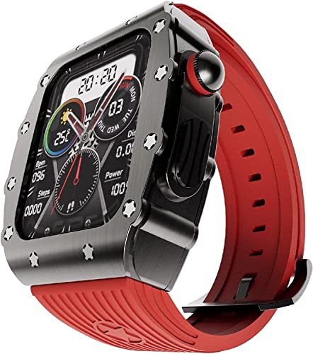 Accessoires de montre Apple Watch SE 44mm avec coque acier inoxydable et kit de mod caoutchouc