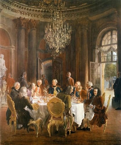 Tableau vintage Adolph Menzel table ronde du roi Frédéric II pour salon et chambre