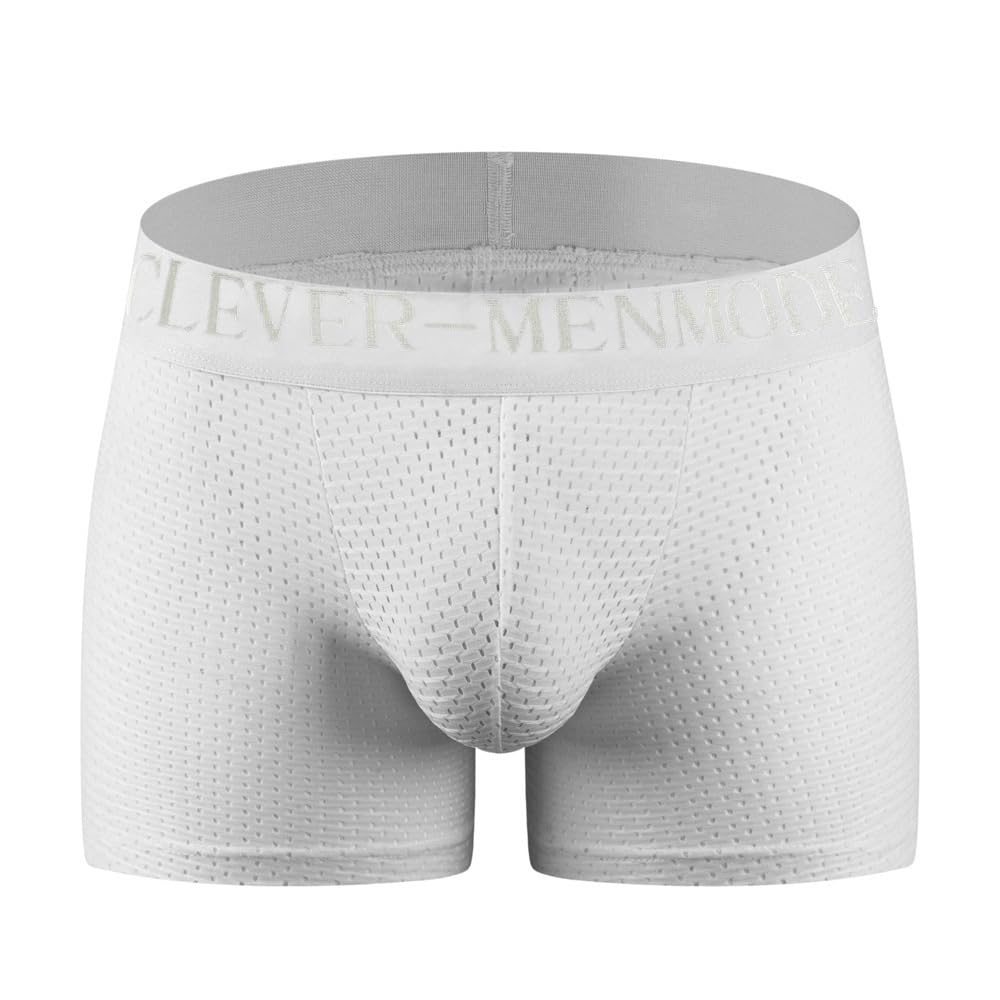 Men's Long Mesh Shorts Padded Sponge Flat Hip Support Breathable Innerwear White-image-5