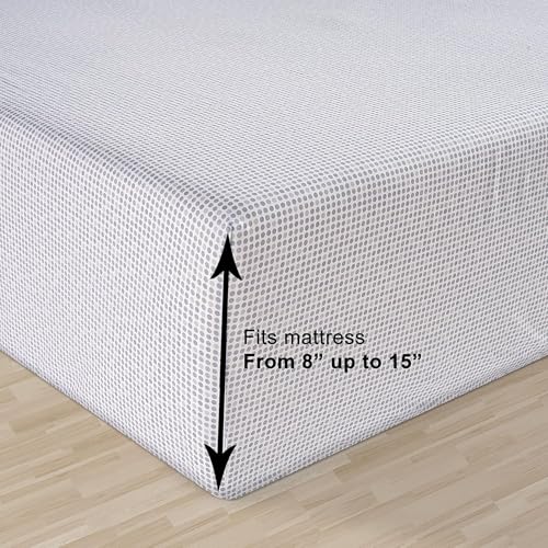 Image of 100% Organic Cotton King Fitted Sheet, 3-Piece Set (1 Fitted Sheet, 2 Pillowcases), Percale Weave, Cotton Fitted Sheet, Ultra Soft, Breathable, GOTS Certified, Fits Mattress Upto 15 inch Deep - Polka Dot