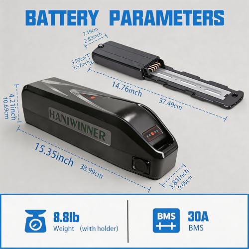 Image of Hailong 48V 15.6Ah E-Bike Battery - High-Capacity Water Bottle Style Lithium-Ion Pack with 40A Smart BMS, Anti-Theft Key Lock and Universal 5-PIN Connector - for 250W-1500W Motors