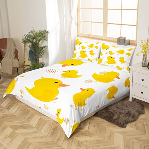 Homewish Cartoon Duck Duvet Cover for Kids Boys Girls,Lovely Yellow Duck Comforter Cover Set,Cute Hand Drawn Duck Bedding Sets King,Lovely Farmhouse Animal Quilt Cover with 2 Pillowcases - Image 3