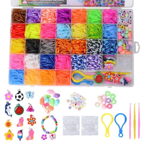 2800 Elastische Gitter-Armbänder,Loom Bänder Set,40 Rastern Gummibänder Loops,Bunte DIY-Set für Kinder Mit Verschiedenen Perlen und Rahme,Elastisches Loombänder,Jungen-und Mädchengeschenke
