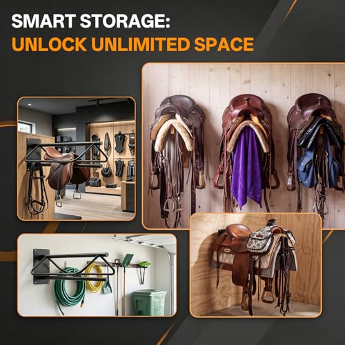 Noliven 4 Pack Wall Mounted Saddle Racks with Pad Bar,Heavy Duty Black Saddle Rack, Sturdy Saddle Rack for British Western Saddles, Blankets and Racks by Noliven - Image 7